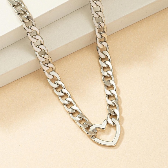 Stainless Steel Heart Chunky Chain Necklace - Picture 2 of 6